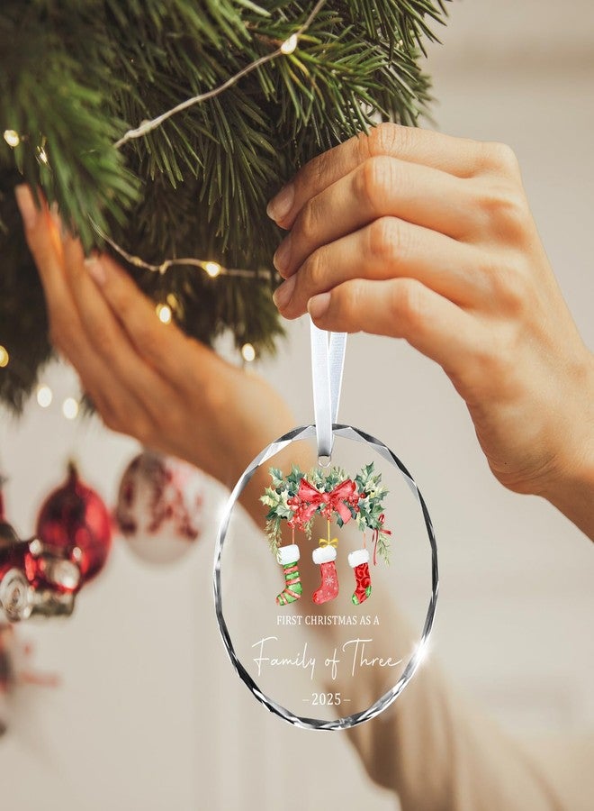 Zeptrix Christmas Ornaments 2025 Our First Christmas As A Family of Three Ornament Unique Crystal Baby 1st Xmas Ornaments New Parents Gifts for Couples Mom Dad Newborn Girls Boys Xmas Tree Decorations - Image 5